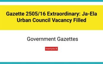 Gazette 2505/16 Extraordinary: Ja-Ela Urban Council Vacancy Filled