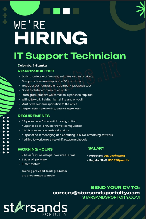 IT Support Technician - Star Sands Port City Vacancies 2026