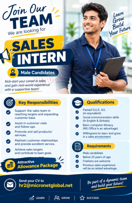 Sales Intern (Male Candidates) - Micronet Global Services (Pvt) Ltd