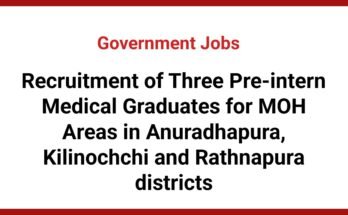Recruitment of Three Pre-intern Medical Graduates for MOH Areas in Anuradhapura, Kilinochchi and Rathnapura districts