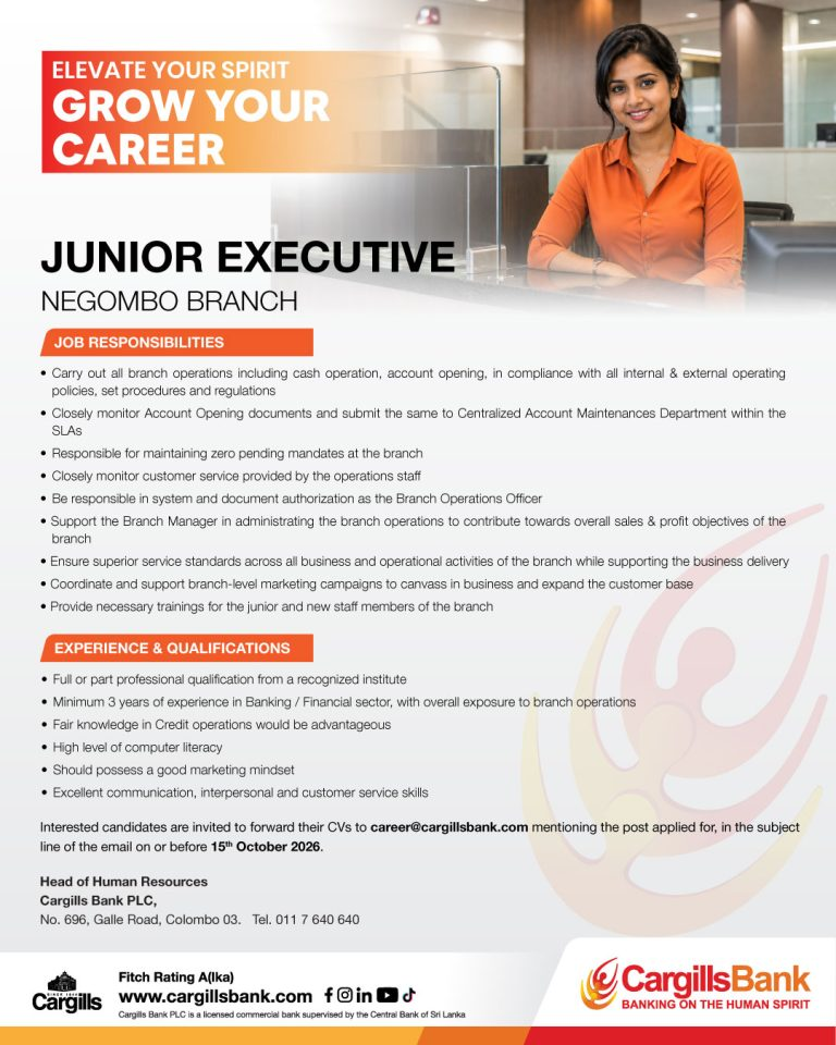 Junior Executive - Cargills Bank PLC